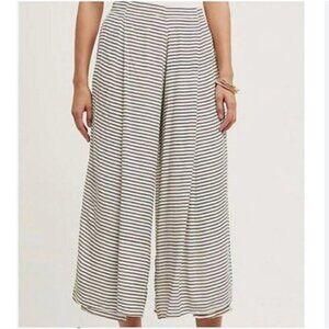 NWT FAITHFULL THE BRAND WHITE BLACK BROWN STRIPED PLEATED WIDE LEG HANDMADE PANT